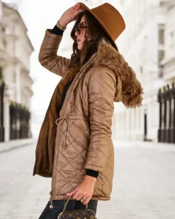 Royalfashion Damska dwustronna kurtka w kolorze brązowym