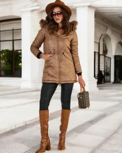 Royalfashion Damska dwustronna kurtka w kolorze brązowym
