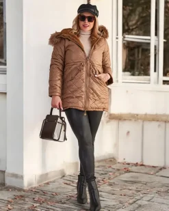 Royalfashion Damska dwustronna kurtka w kolorze brązowym