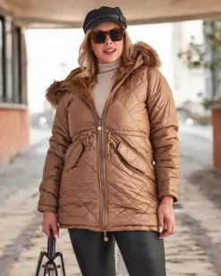 Royalfashion Damska dwustronna kurtka w kolorze brązowym