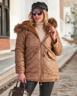 Royalfashion Damska dwustronna kurtka w kolorze brązowym