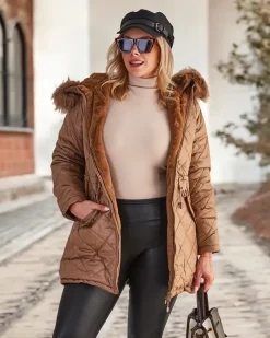 Royalfashion Damska dwustronna kurtka w kolorze brązowym