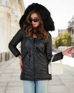 Royalfashion Damska dwustronna kurtka w kolorze czarnym