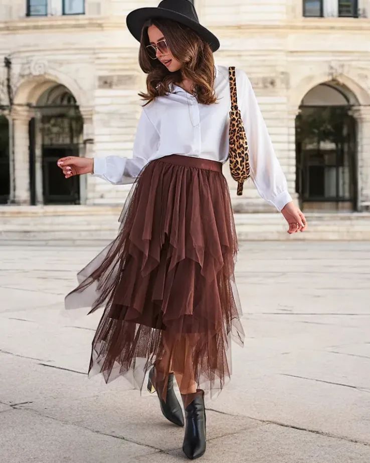 Royalfashion Damska dwuwarstwowa spódnica midi