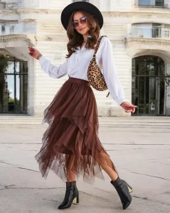 Royalfashion Damska dwuwarstwowa spódnica midi