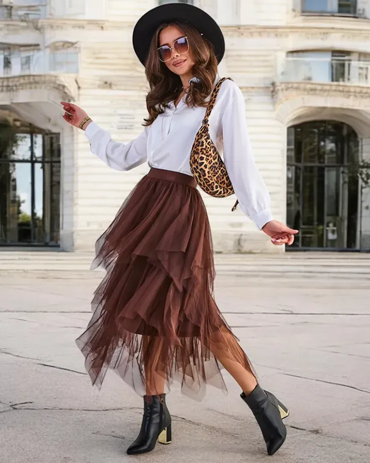 Royalfashion Damska dwuwarstwowa spódnica midi