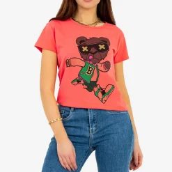 Royalfashion Damska koralowa koszulka z nadrukiem