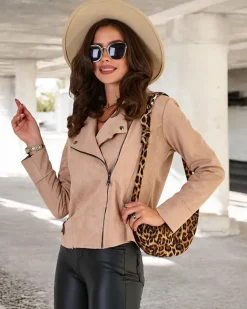 Royalfashion Damska kurtka typu ramoneska z eko-zamszu z kieszeniami