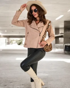 Royalfashion Damska kurtka typu ramoneska z eko-zamszu z kieszeniami