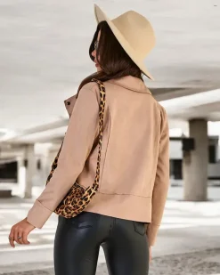 Royalfashion Damska kurtka typu ramoneska z eko-zamszu z kieszeniami