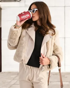 Royalfashion Damska kurtka typu ramoneska z eko skóra z futerkiem