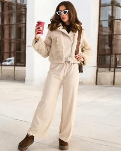 Royalfashion Damska kurtka typu ramoneska z eko skóra z futerkiem