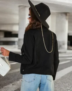 Royalfashion Damska kurtka typu ramoneska z eko-zamszu z kieszeniami