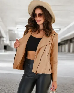 Royalfashion Damska kurtka typu ramoneska z eko-zamszu z kieszeniami