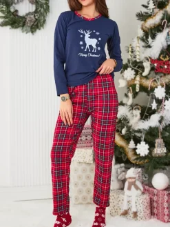 Royalfashion Damska piżama świąteczna w kolorze granatowym