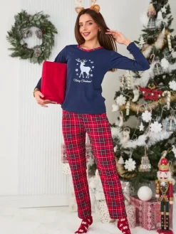 Royalfashion Damska piżama świąteczna w kolorze granatowym