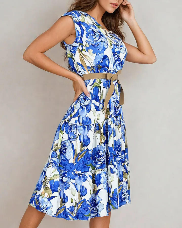 Royalfashion Damska sukienka midiw kwiaty