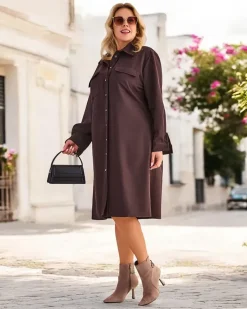 Royalfashion Damska sukienka tkaninowa z guzikami PLUS SIZE