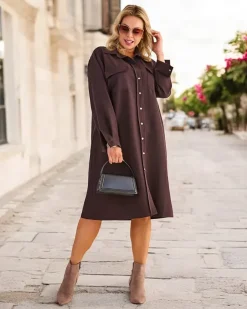 Royalfashion Damska sukienka tkaninowa z guzikami PLUS SIZE