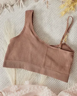 Royalfashion Damski biustonosz prążkowany z ozdobnym ramiączkiem