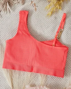 Royalfashion Damski biustonosz prążkowany z ozdobnym ramiączkiem