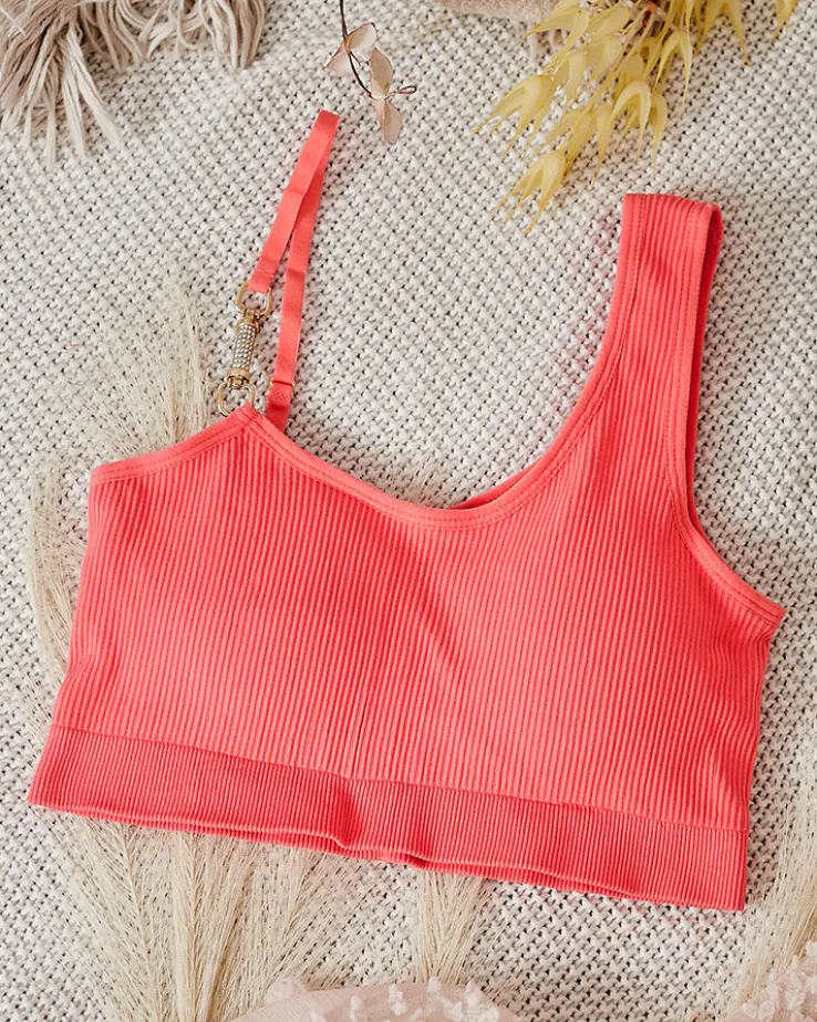 Royalfashion Damski biustonosz prążkowany z ozdobnym ramiączkiem