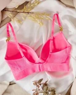 Royalfashion Damski biustonosz prążkowany z ozdobnymi ramiączkami