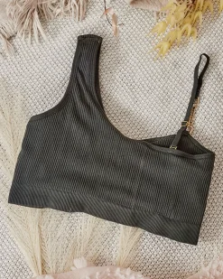 Royalfashion Damski biustonosz prążkowany z ozdobnym ramiączkiem