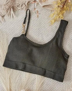 Royalfashion Damski biustonosz prążkowany z ozdobnym ramiączkiem