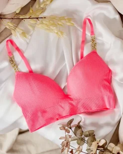 Royalfashion Damski biustonosz prążkowany z ozdobnymi ramiączkami