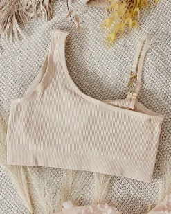 Royalfashion Damski biustonosz prążkowany z ozdobnym ramiączkiem