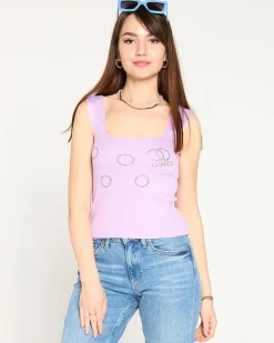 Royalfashion Damski fioletowy top ze złotymi cyrkoniami