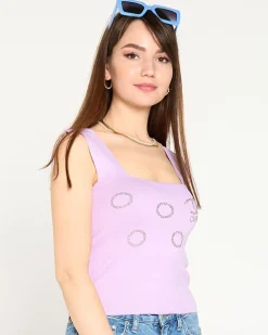 Royalfashion Damski fioletowy top ze złotymi cyrkoniami