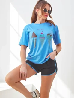 Royalfashion Damski komplet sportowy z t-shirtem i krótkimi spodenkami Ice Cream