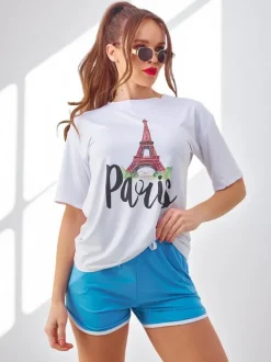 Royalfashion Damski komplet sportowy z t-shirtem i krótkimi spodenkami Paris