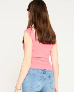 Royalfashion Damski neonowy różowy top ze złotymi cyrkoniami