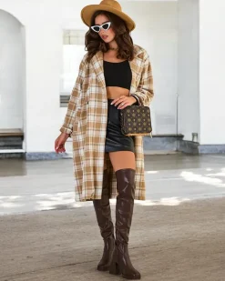 Royalfashion Damski płaszcz w kratę
