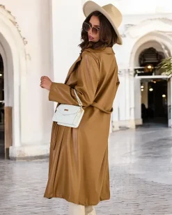 Royalfashion Damski płaszcz z wiązaniem