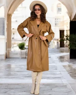 Royalfashion Damski płaszcz z wiązaniem