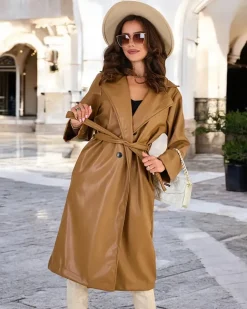 Royalfashion Damski płaszcz z wiązaniem