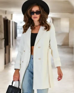 Royalfashion Damski płaszcz z wiązaniem