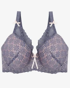 Royalfashion Damski różowy biustonosz z fioletową koronką