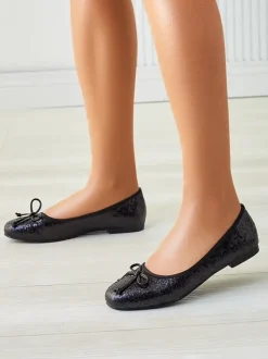 Royalfashion Damskie baleriny z brokatem i kokardką Aramie