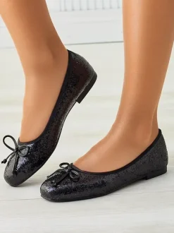 Royalfashion Damskie baleriny z brokatem i kokardką Aramie