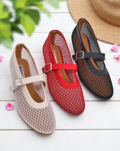 Royalfashion Damskie baleriny ażurowe z paseczkiem Naommi