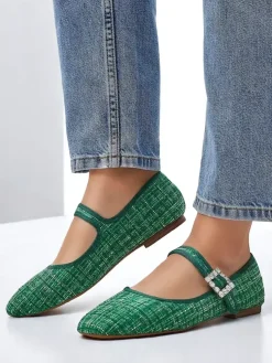 Royalfashion Damskie baleriny w krateczkę z klamerką i paseczkiem Riffos