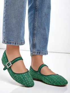 Royalfashion Damskie baleriny w krateczkę z klamerką i paseczkiem Riffos