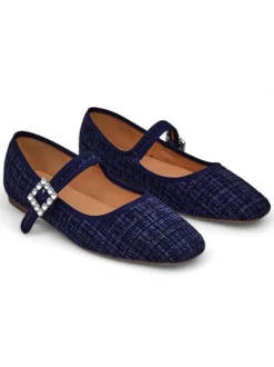 Royalfashion Damskie baleriny w krateczkę z klamerką i paseczkiem Riffos