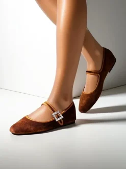 Royalfashion Damskie baleriny a' la welur z klamerką i paseczkiem Enribes