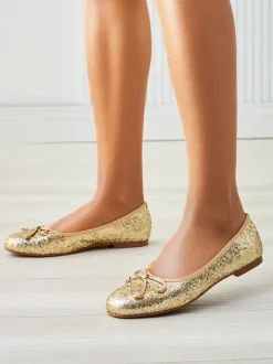 Royalfashion Damskie baleriny z brokatem i kokardką Aramie